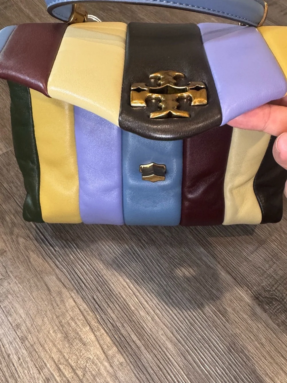 Tory Burch Kira Small Top Handle Quilted Logo Multi Leather Satchel Handbag